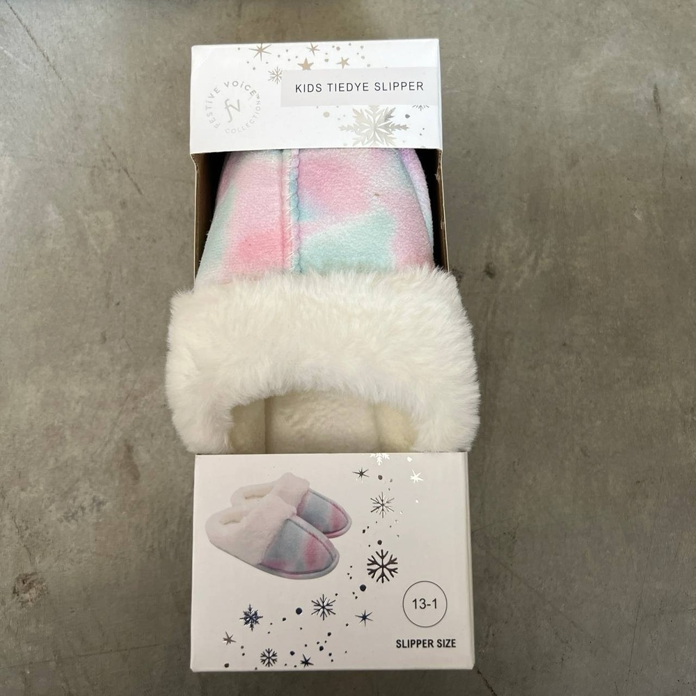 Festive Voice Collections Unisex Kids Tie Dye Slip-On Faux Fur Slippers Sz 13-1